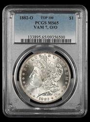 1882 O $1 VAM-7 O/O Top 100 PCGS MS65