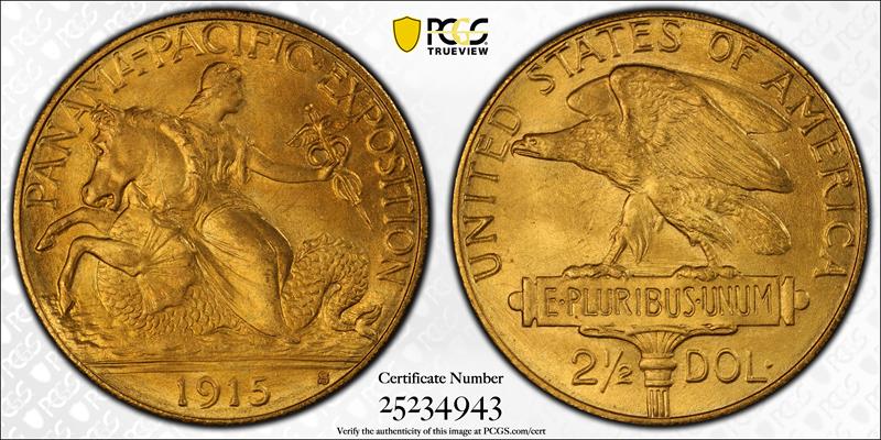 1915-S $2.50 PCGS/CAC MS67+ (Panama-Pacific) 