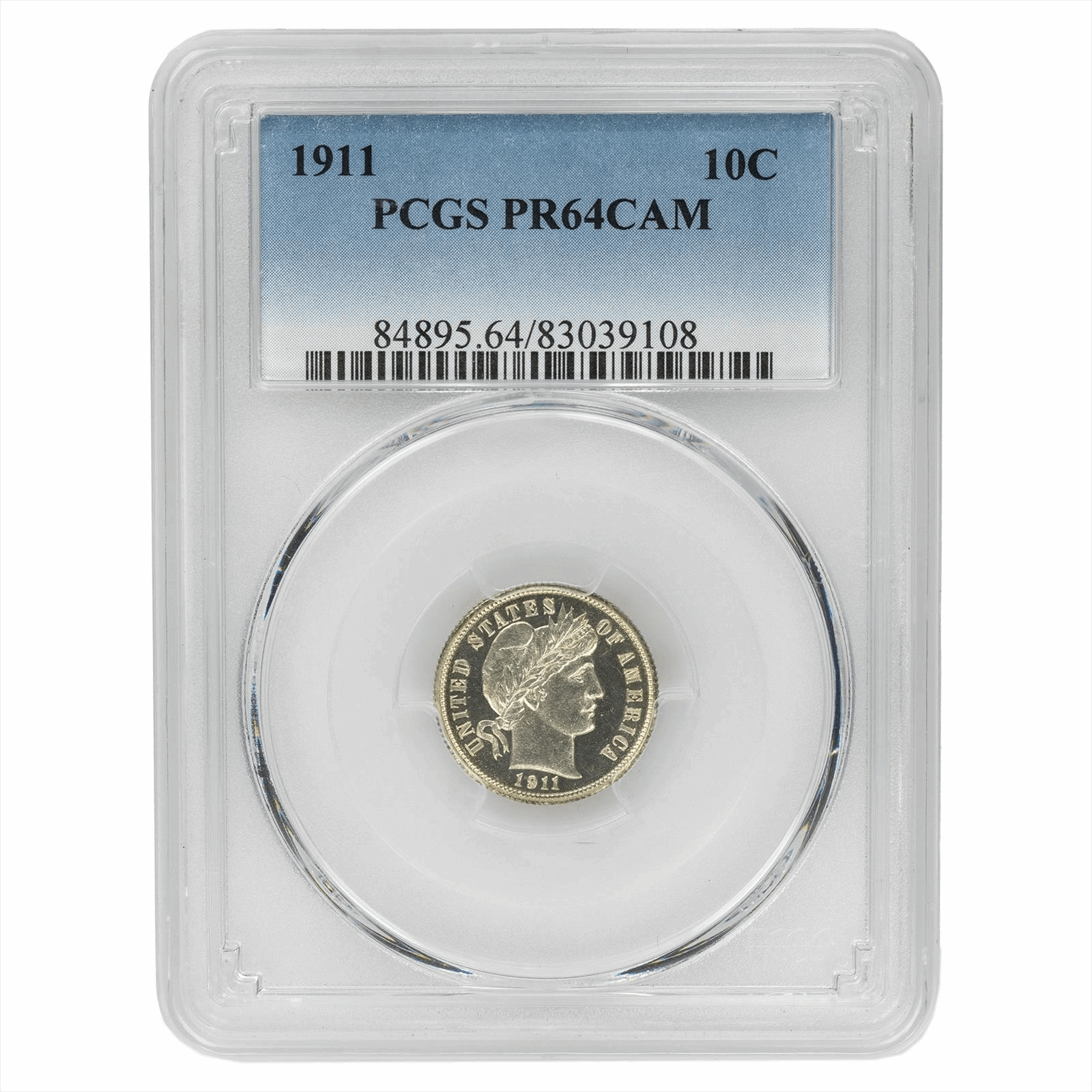 1911 Barber Dime 10C PCGS PR 64 CAM