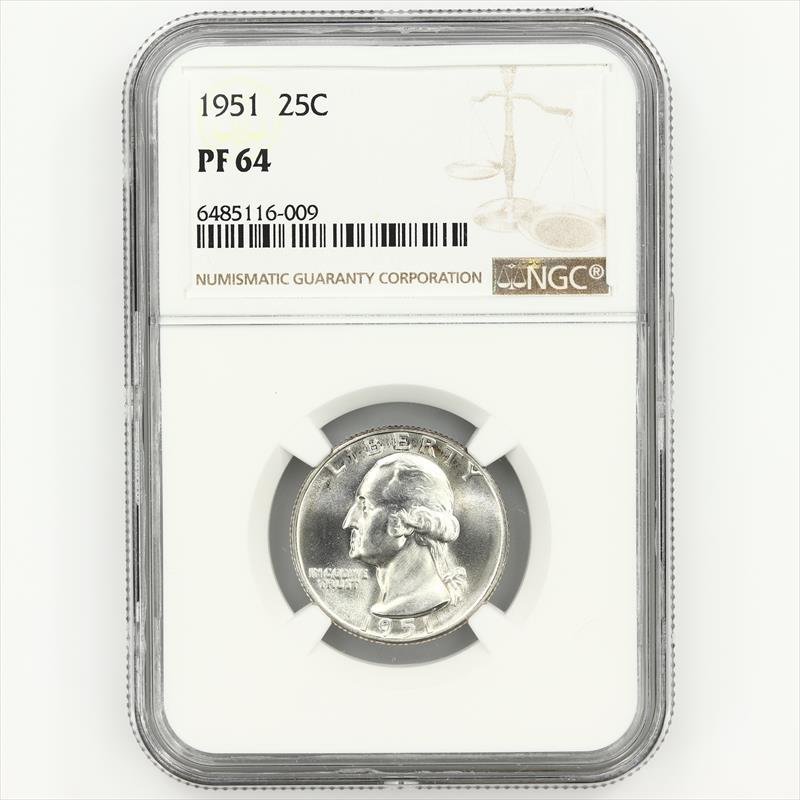1951 Proof Washington Silver Quarter 25C NGC PF64