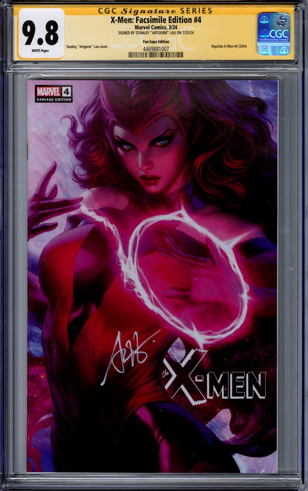 X-Men: Facsimile Edition #4 CGC Signature Series 9.8 (Marvel, 2024) Signed by Stanley Artgerm Lau 