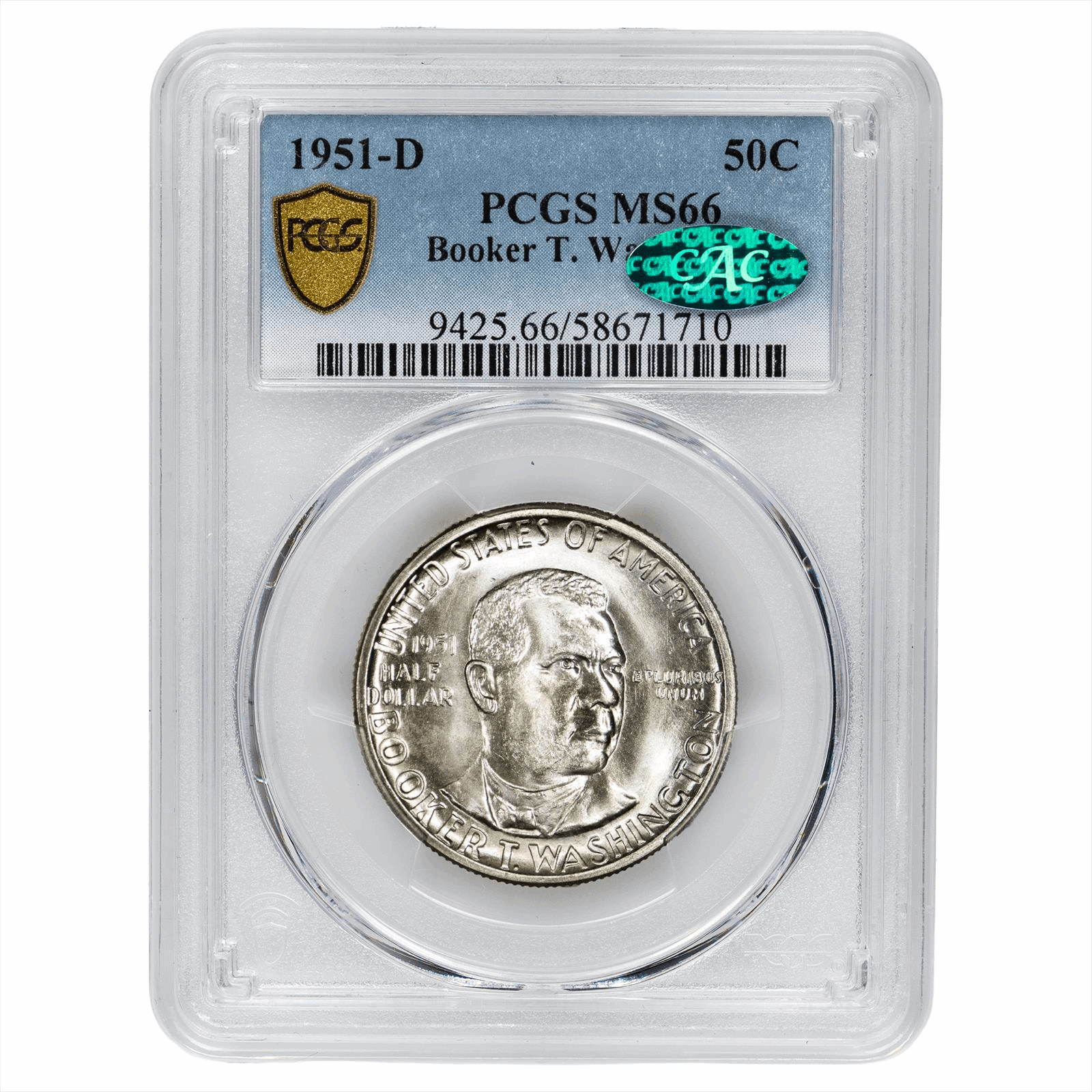 1951-D Booker T. Washington Commemorative Half Dollar 50C PCGS MS 66 CAC
