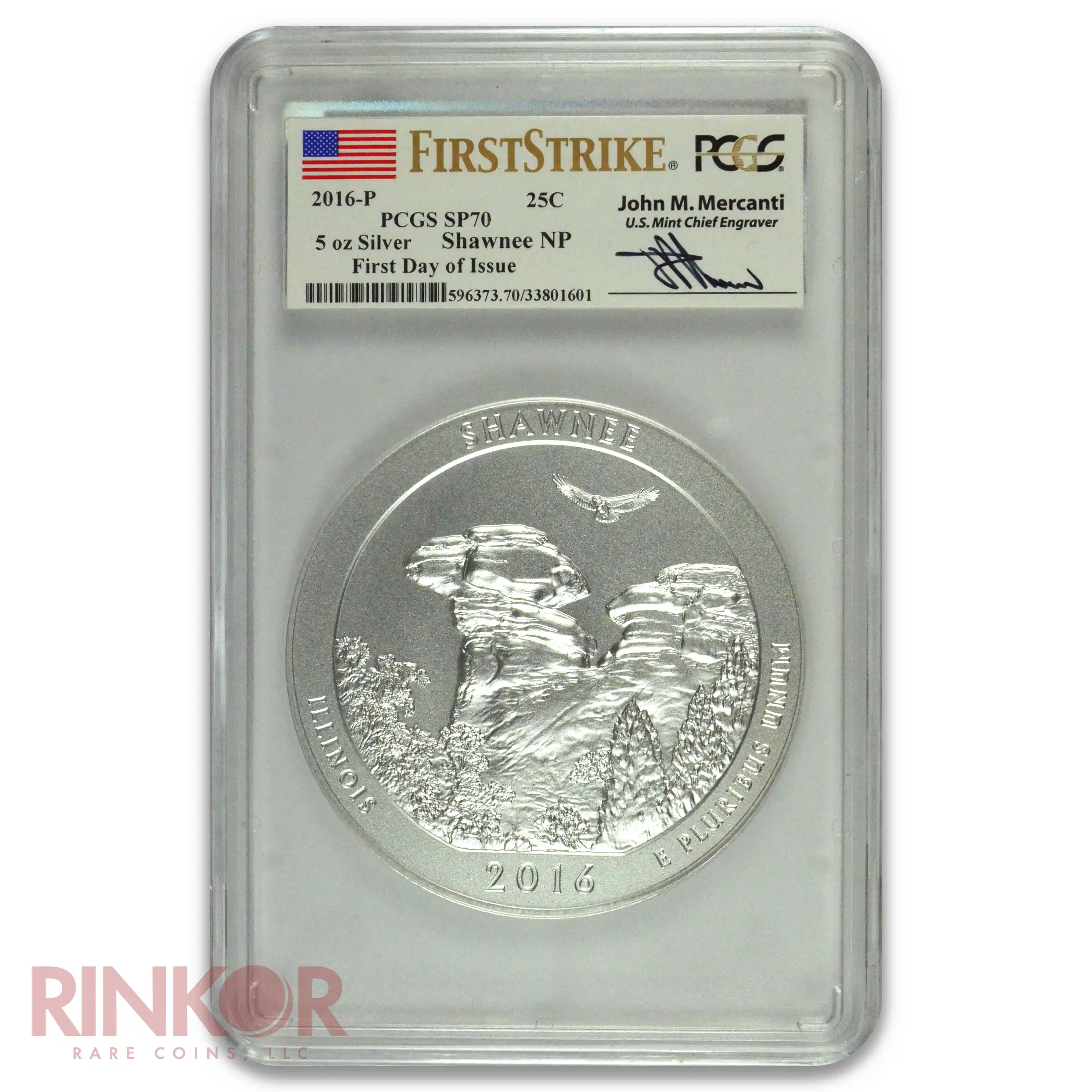 2016-P 5oz America the Beautiful Shawnee First Day of Issue First Strike Mercanti PCGS SP 70