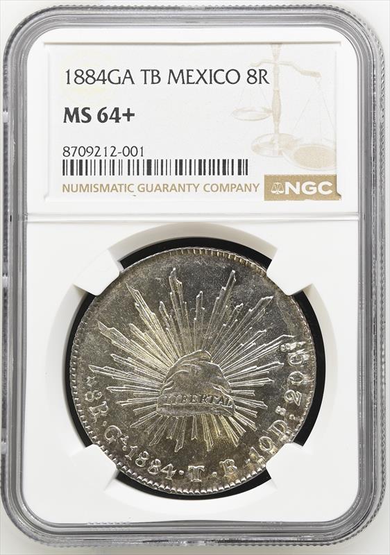 1884 GA TB Mexico 8 Reales NGC MS 64+