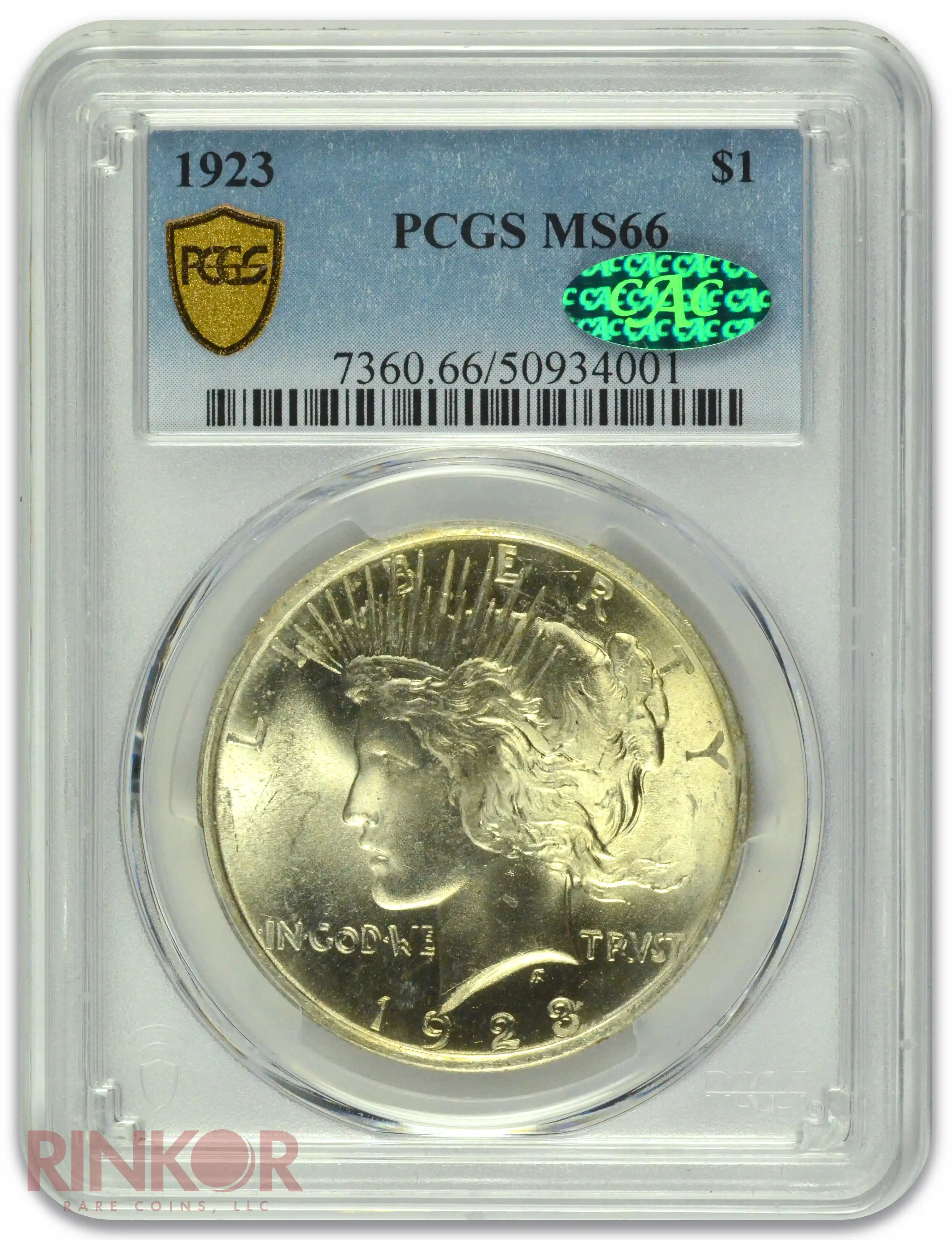 1923 $1 Peace Dollar PCGS MS 66 CAC