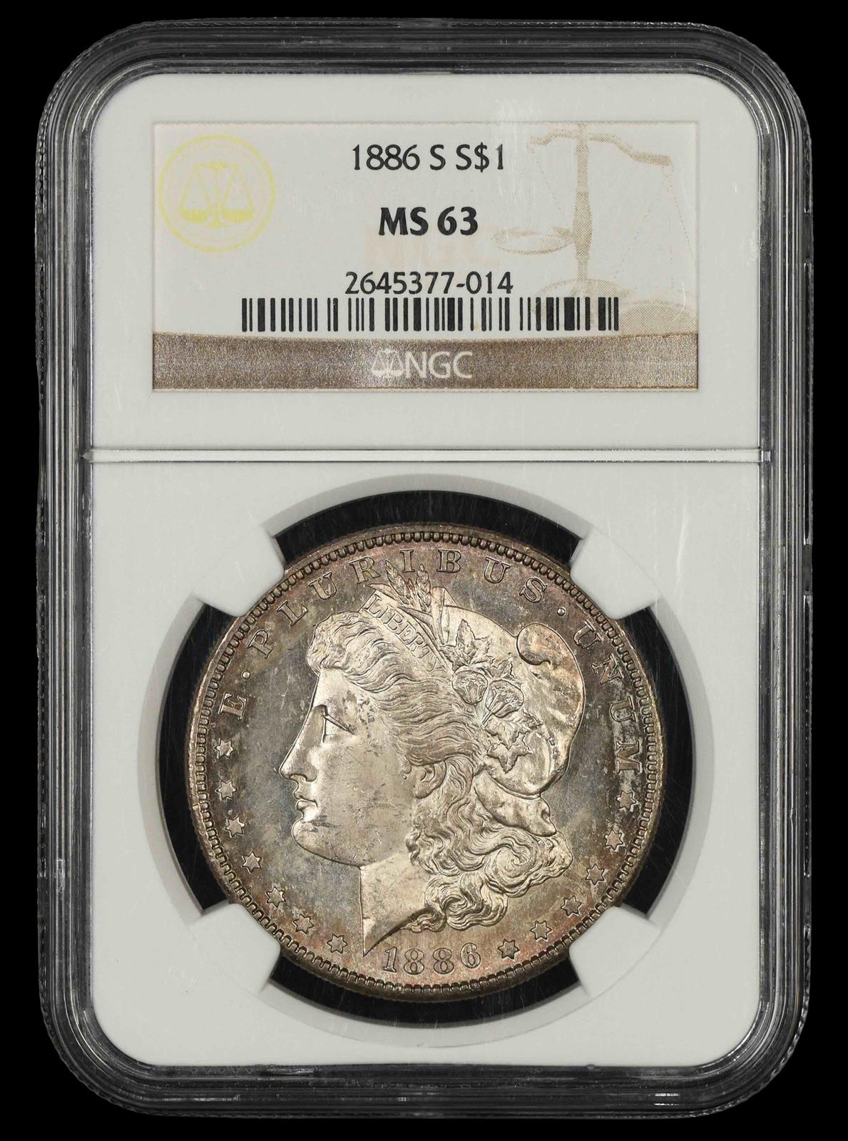 1886 S $1 NGC MS 63
