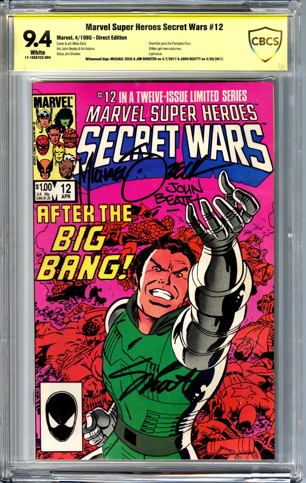 Marvel Super Heroes Secret Wars #12 CBCS 9.4 Signed by John Beatty, Mike Zeck, Jim Shooter 