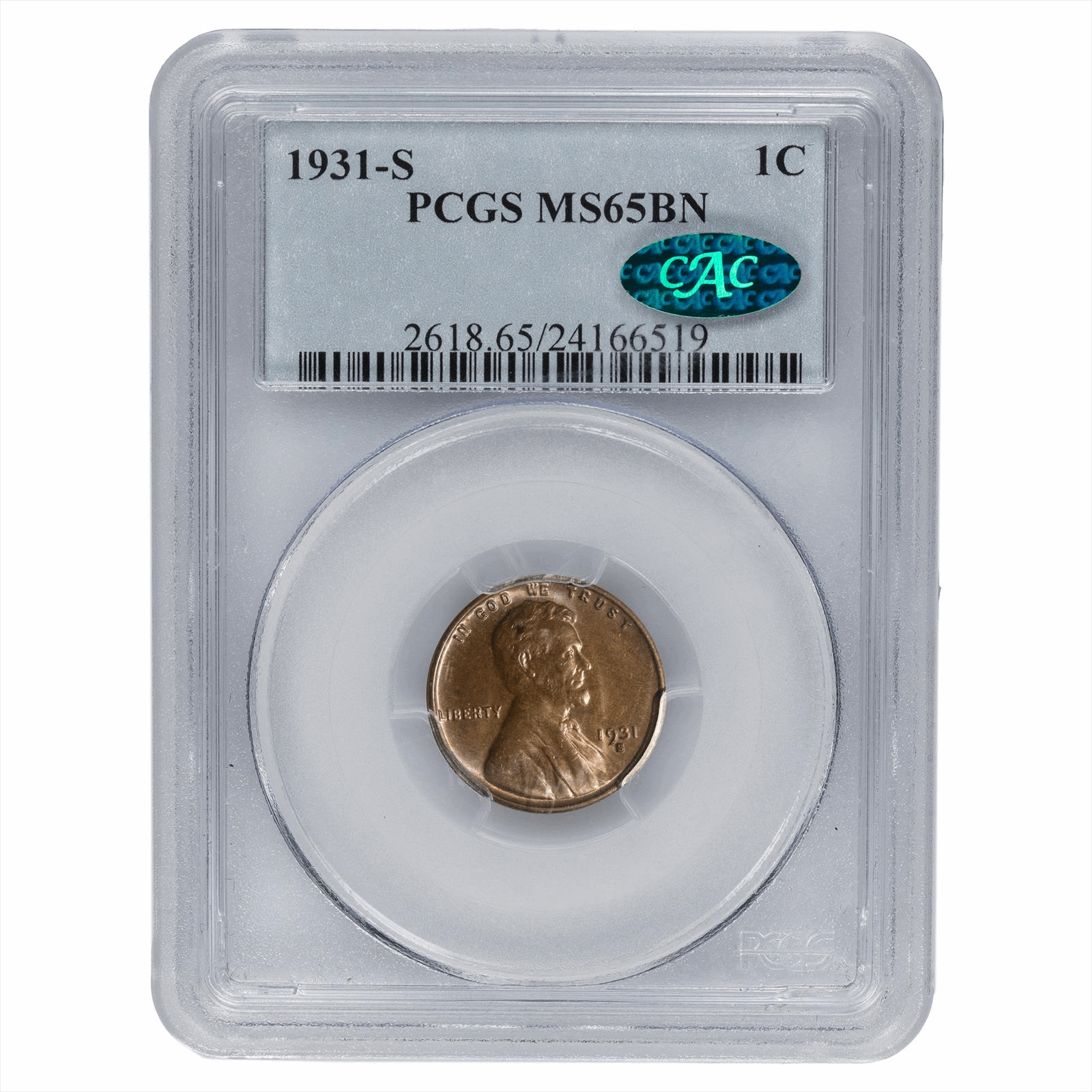 1931-S Lincoln Wheat Cent 1C PCGS MS 65 BN CAC