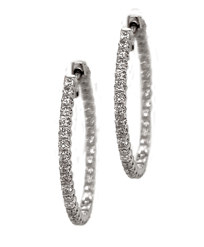 1.14cttw (68) Diamond Small In and Out Hoop Earrings in 14k White Gold 