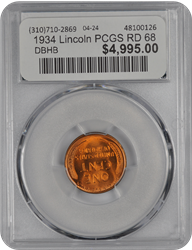1934 Lincoln PCGS RD 68