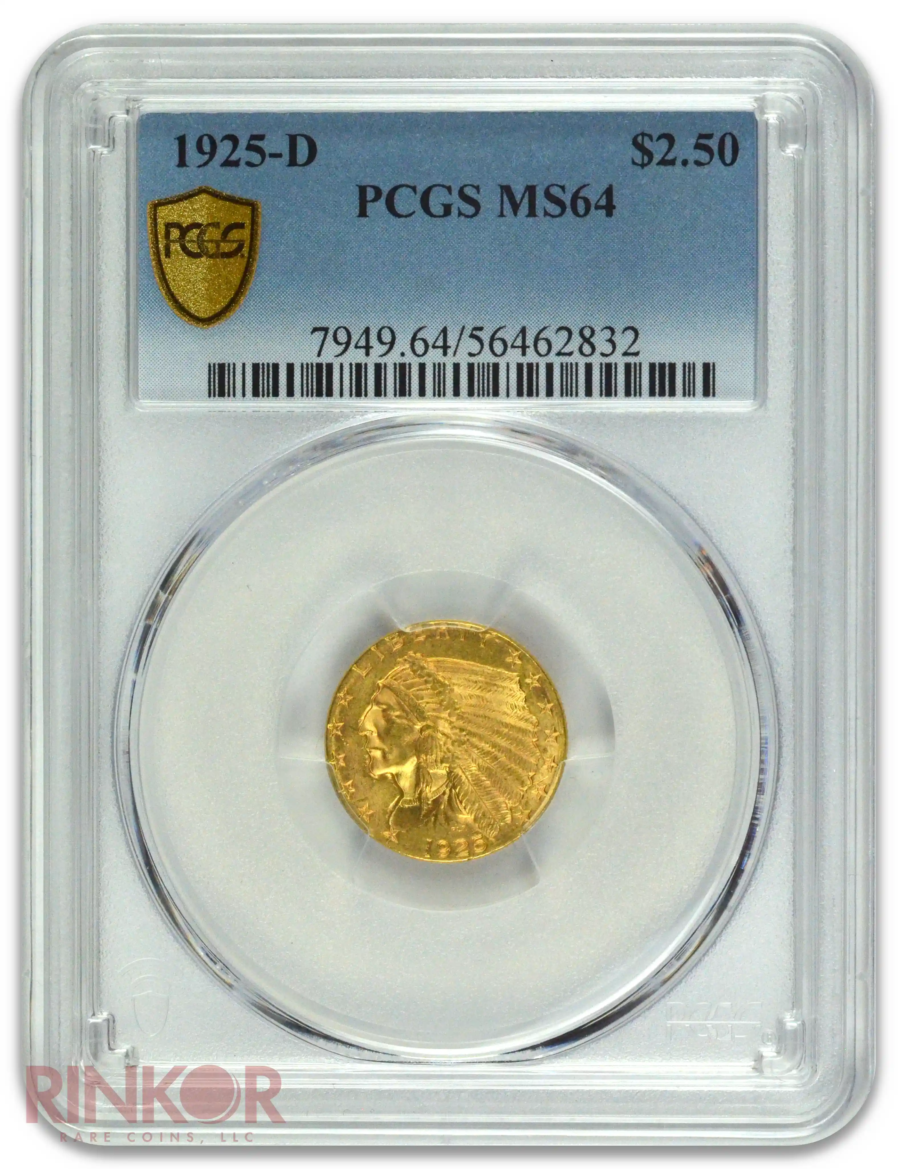 1925-D $2.50 Indian Head PCGS MS 64