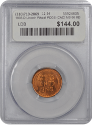 1936-D Lincoln Wheat PCGS (CAC) MS 66 RD