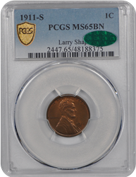 1911-S Lincoln PCGS CAC BN 65 