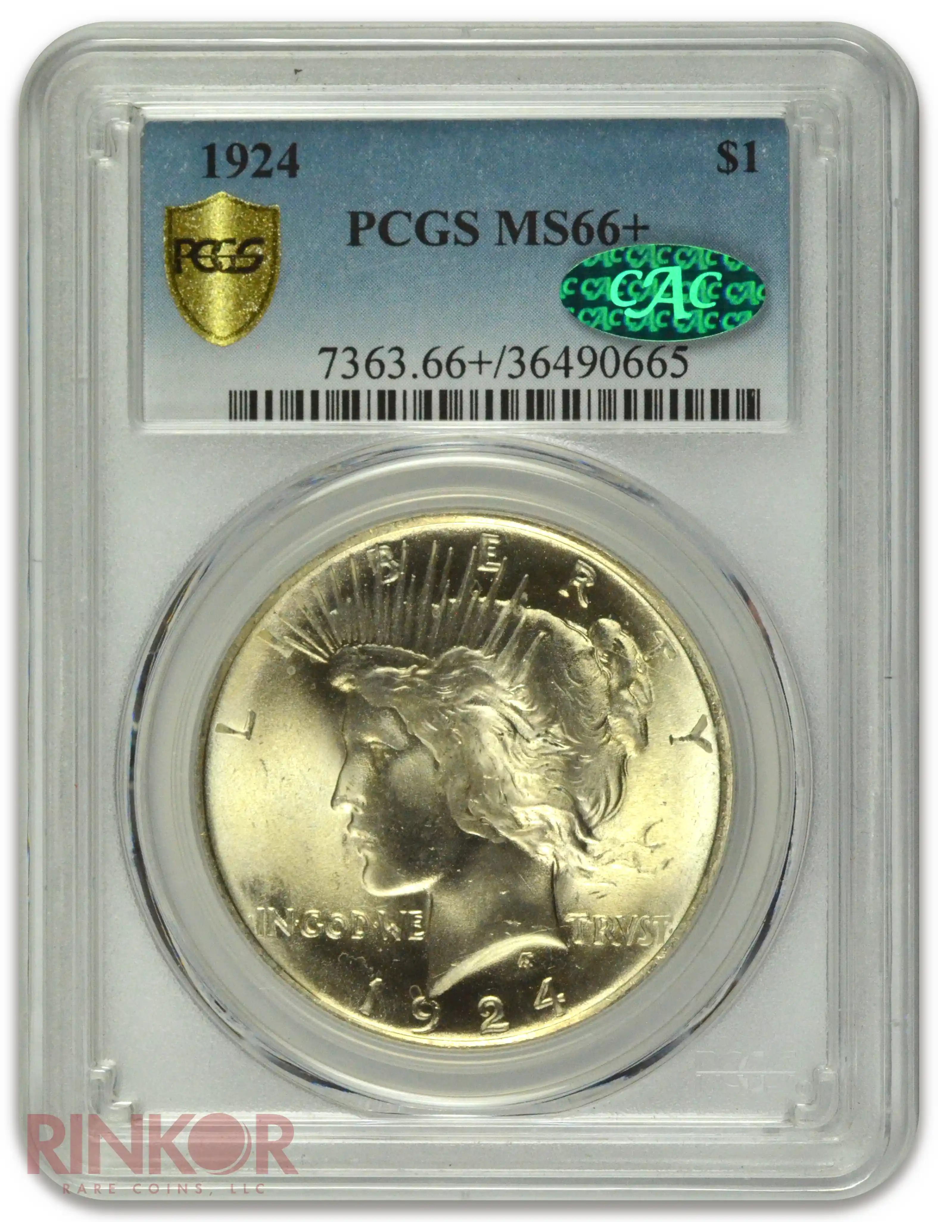 1924 $1 Peace Dollar PCGS MS 66+ CAC