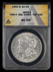 1893 $1 VAM 4 Doubled Stars Top 100 ANACS AU50