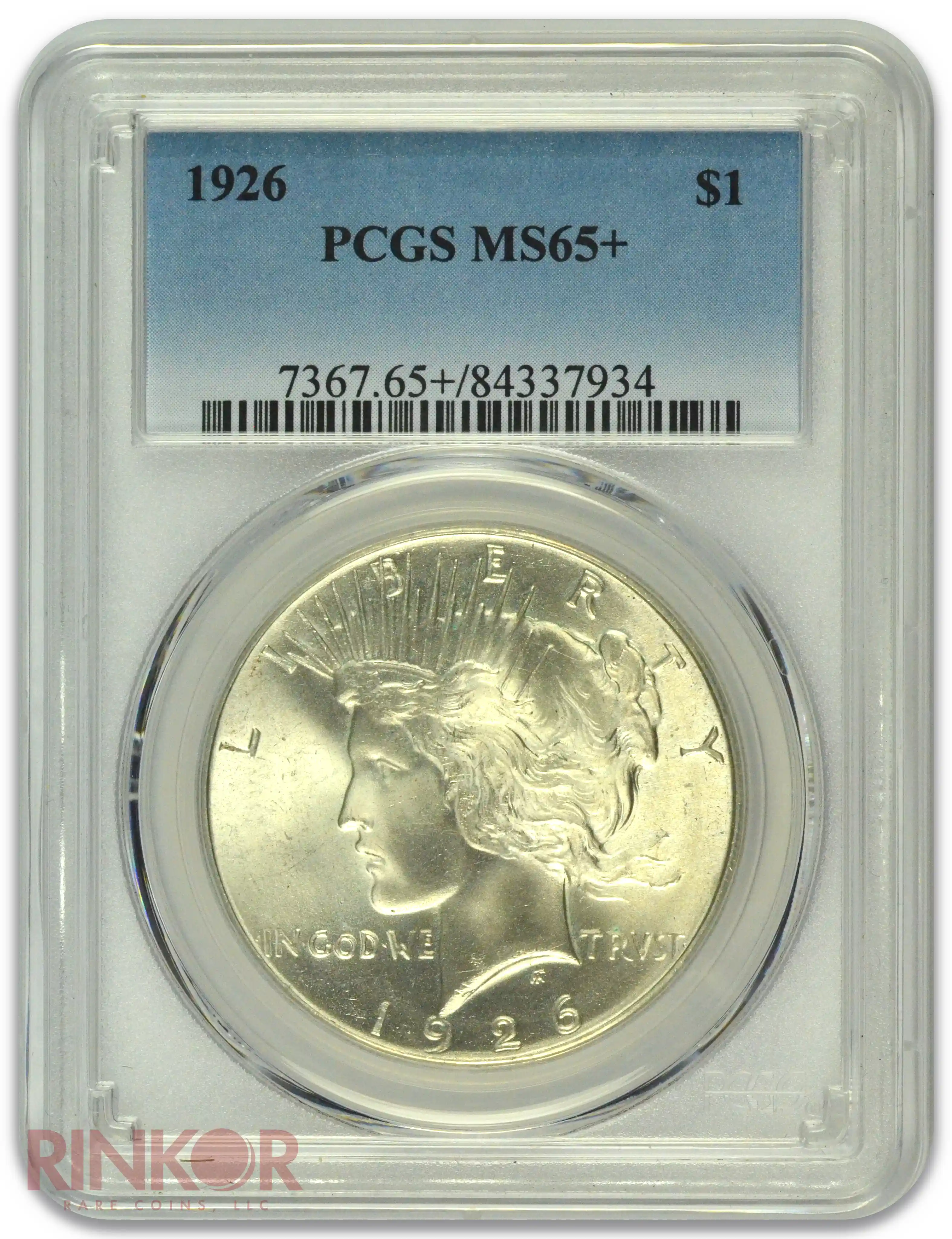 1926 $1 Peace Dollar PCGS MS 65+