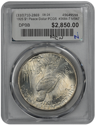 1925 $1 Peace Dollar PCGS  #3684-7 MS67