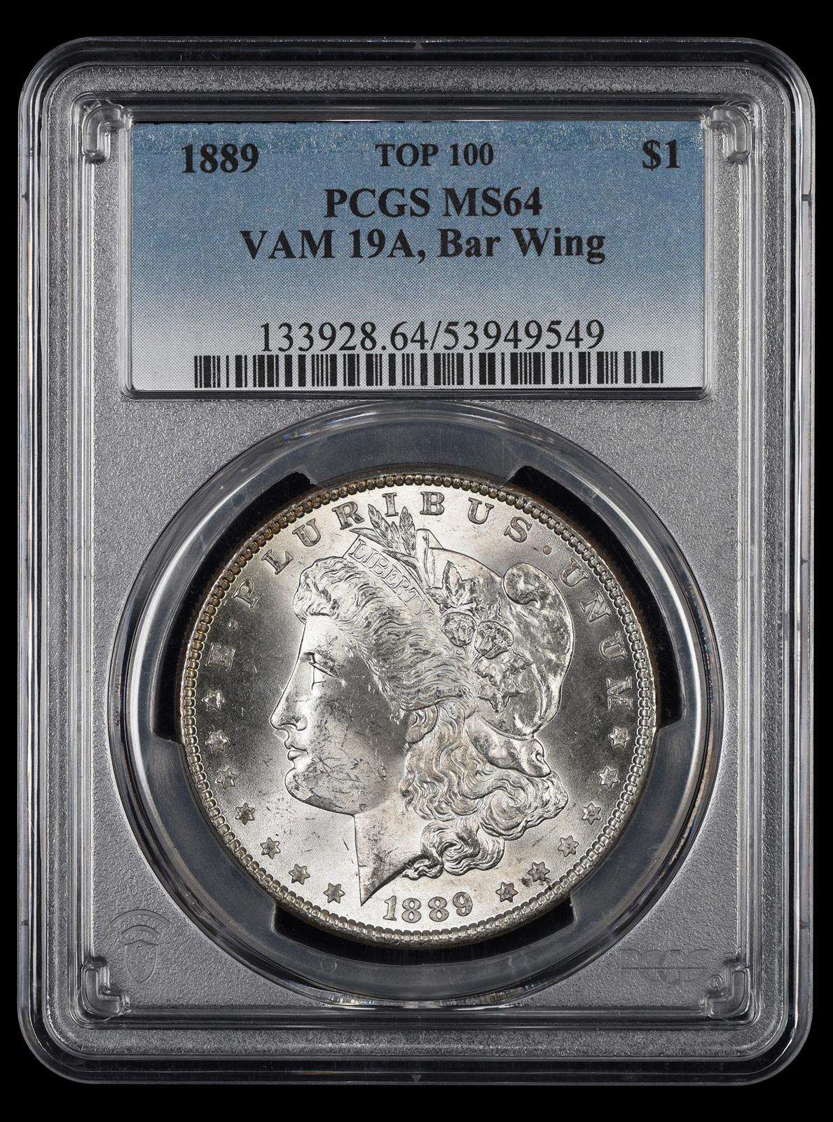 1889 $1 VAM 19A Bar Wing PCGS MS 64