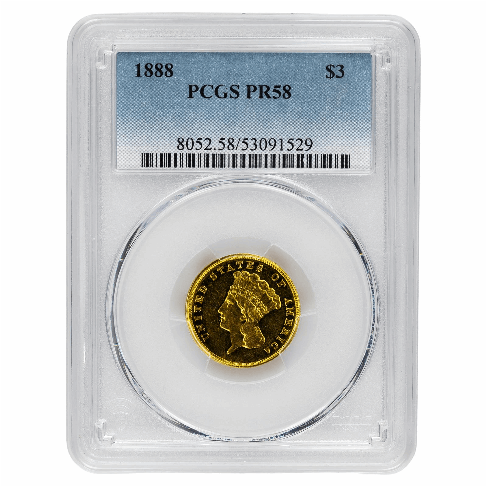1888 Indian Princess Head Gold Three Dollar $3 PCGS PR 58