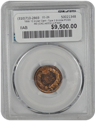 1868 1C Indian Cent - Type 3 Bronze PCGS RD (CAC) #3532-6 PR65+