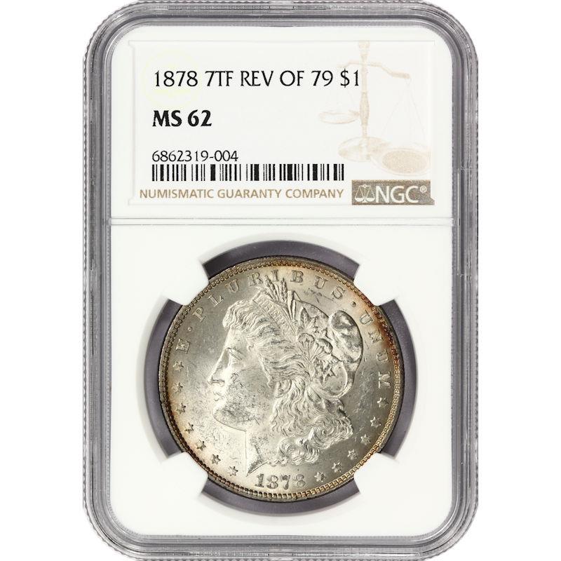 1878 7TF Morgan Silver Dollar $1, NGC MS 62 - Reverse of 1879 