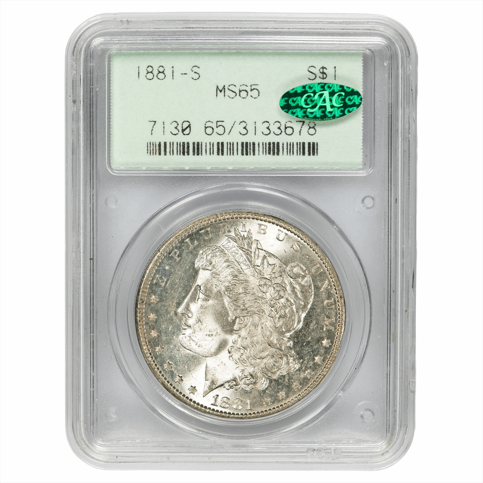 1881-S Morgan Silver Dollar $1 PCGS MS 65 CAC