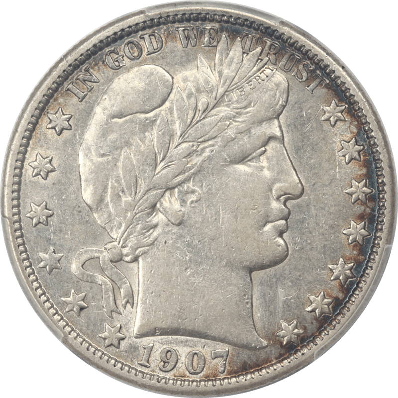 1907-S Barber Half Dollar 50c PCGS XF45 A Sharp Coin with Rim Toning 