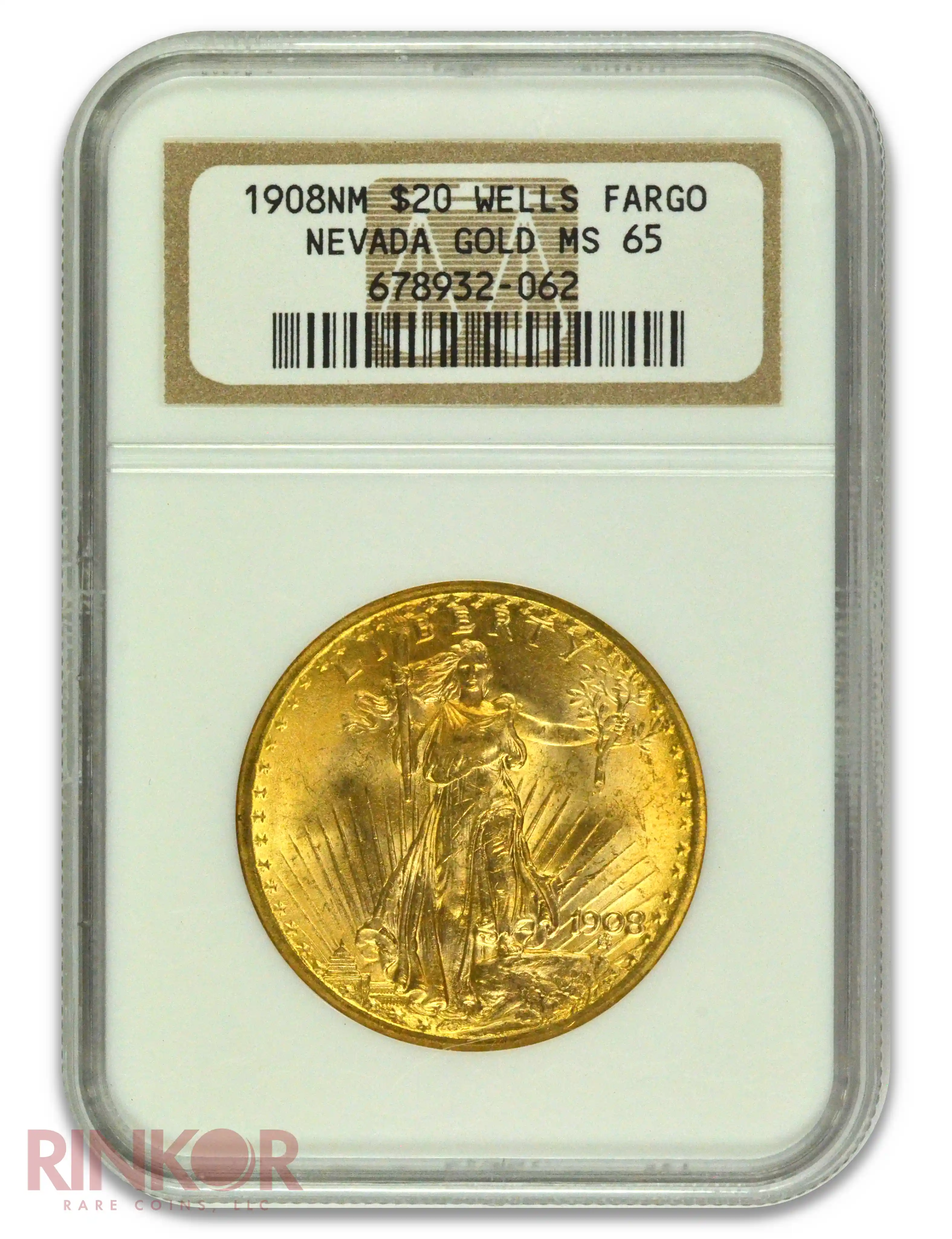 1908 No Motto $20 Saint Gaudens NGC MS 65