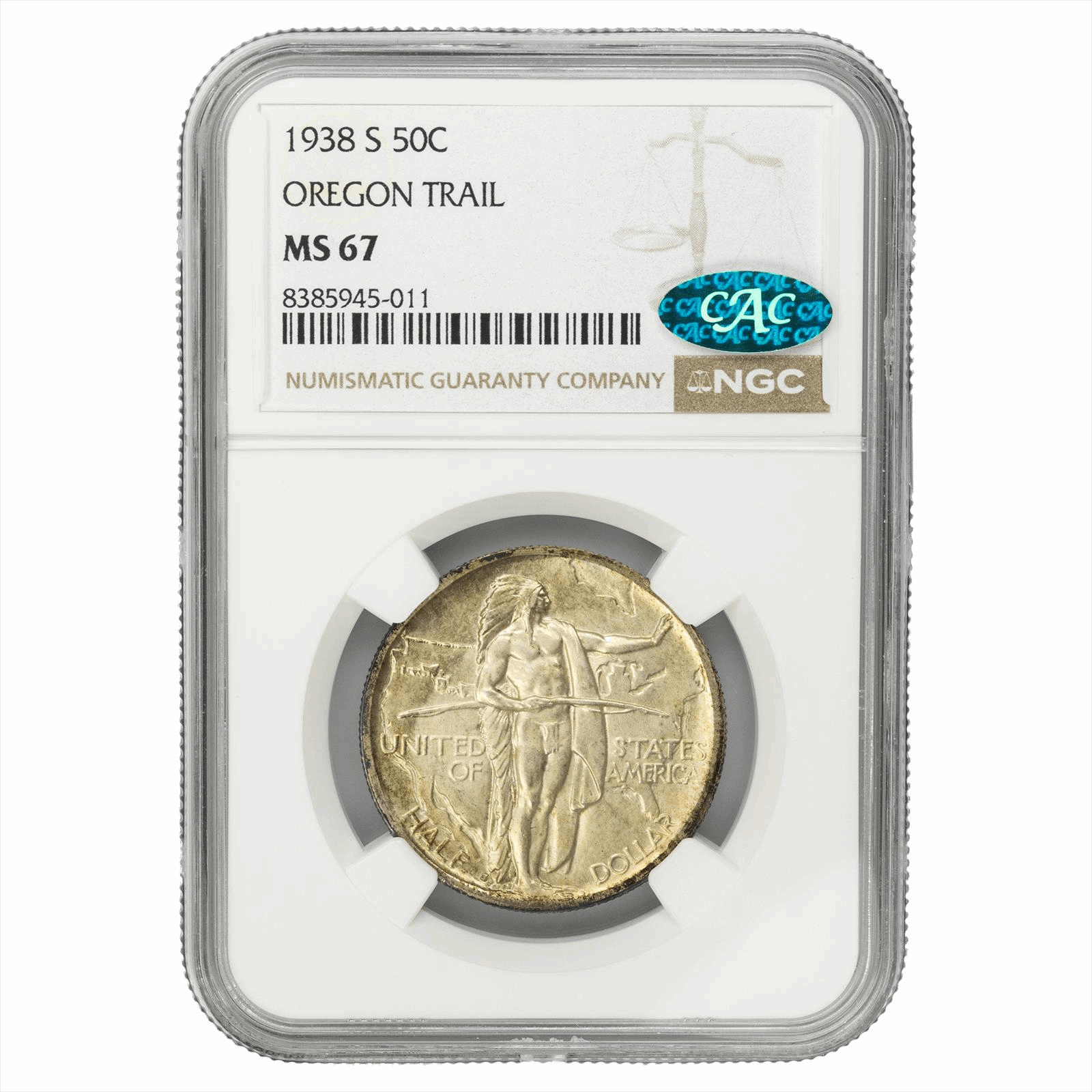 1938-S Oregon Trail Commemorative Half Dollar 50C NGC MS 67 CAC