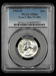 1964 D Washington Quarter PCGS MS64 Type C Reverse FS-901 MS64