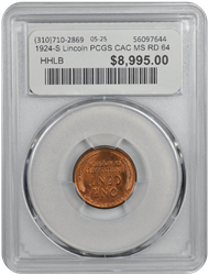 1924-S Lincoln PCGS CAC MS RD 64