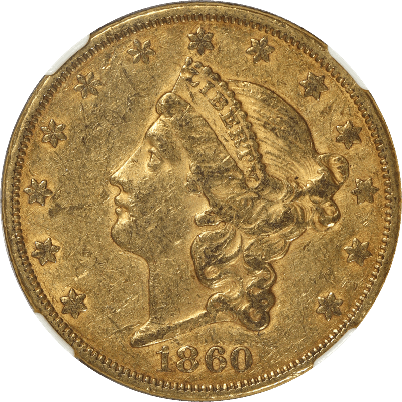 1860 Liberty$20 Gold Double Eagle NGC and CAC XF 45