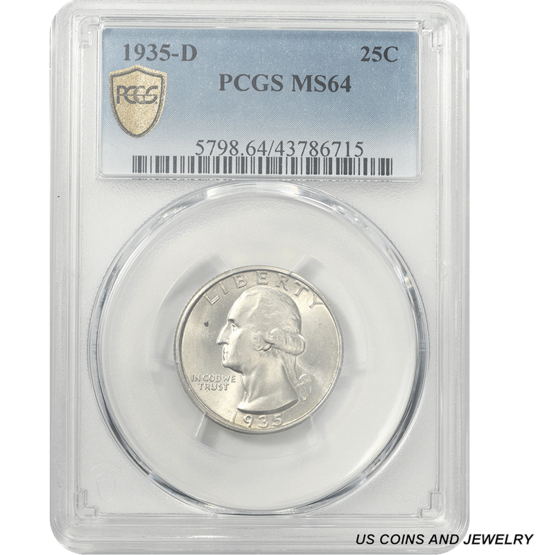 1935-D Washington Quarter 25C, PCGS MS 64 - Nice White Coin