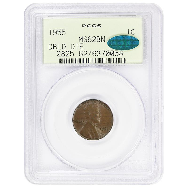 1955 Doubled Die Obverse Lincoln Wheat Cent, 1C PCGS MS 62 BN, OGH