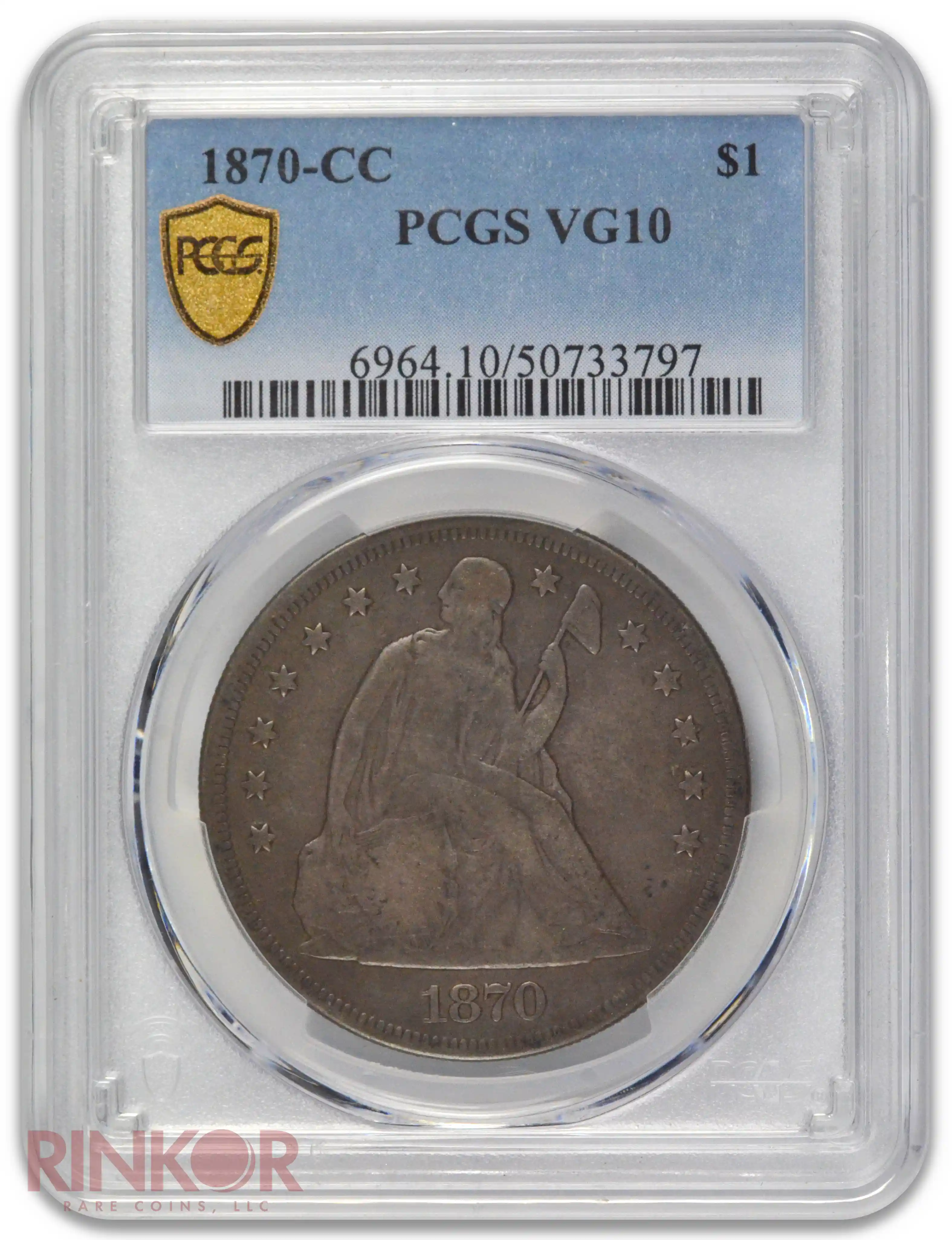 1870-CC $1 Seated Dollar PCGS VG-10