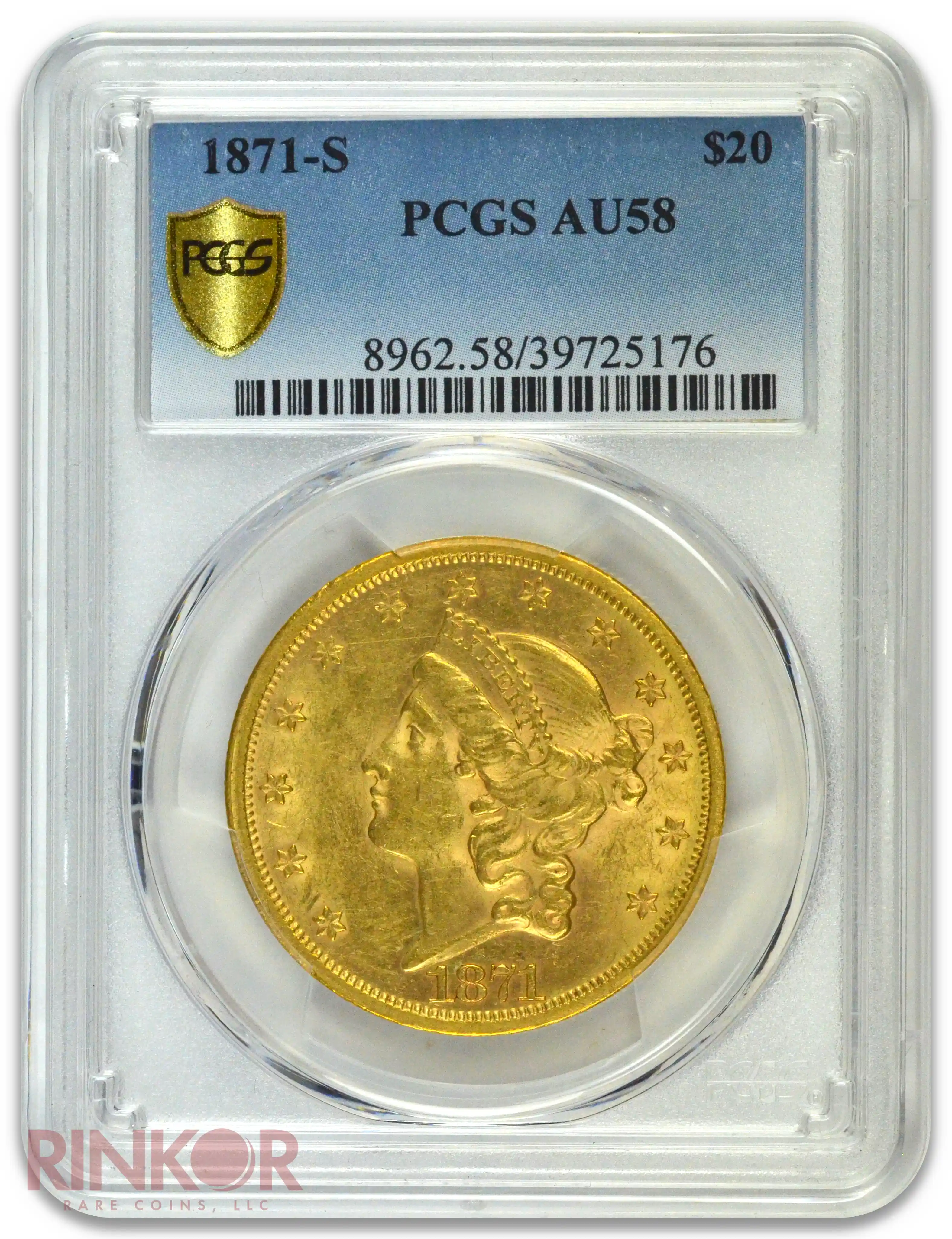 1871-S $20 Liberty PCGS AU-58