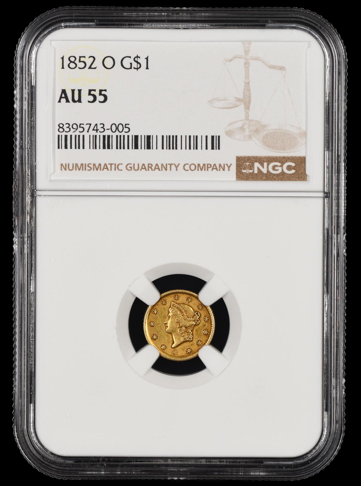 1852 O $1 Gold NGC AU-55