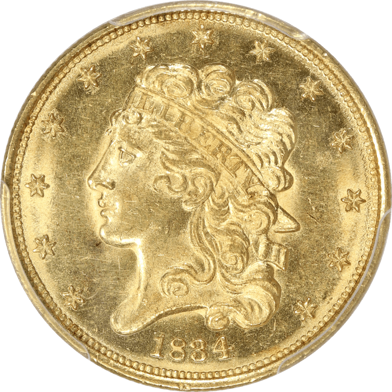 1834 Plain 4 Classic Head Gold Eagle $5, PCGS MS 64  - Lustrous, Original Coin