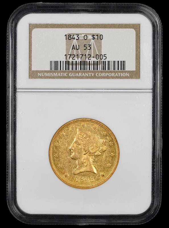 1843 O $10 Gold NGC AU-53