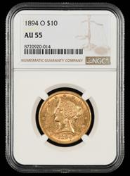 1894 O $10 Gold NGC AU-55