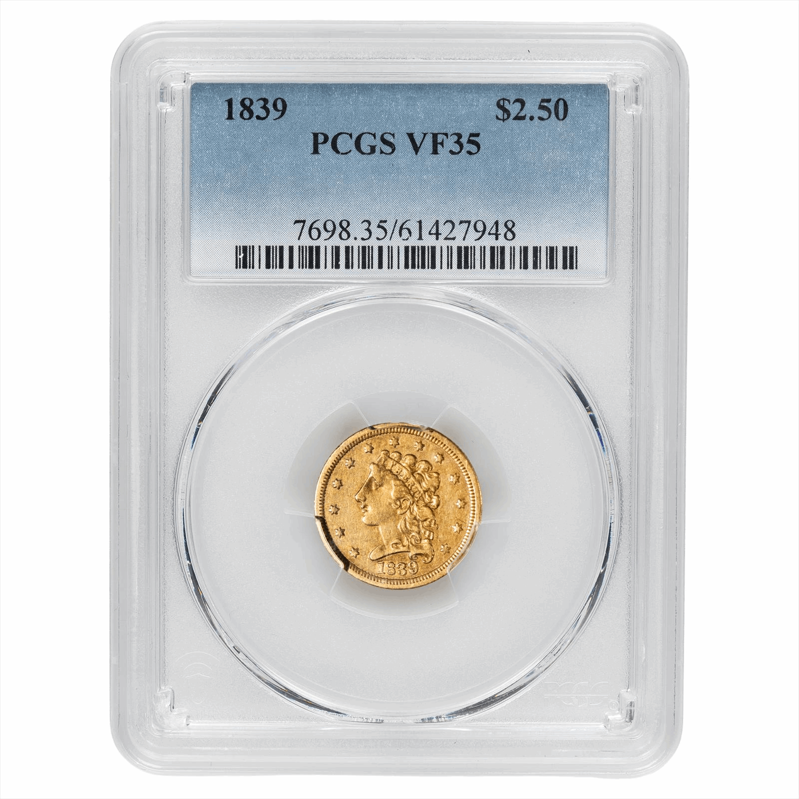 1839 Classic Head Gold Quarter Eagle $2.5 PCGS VF 35