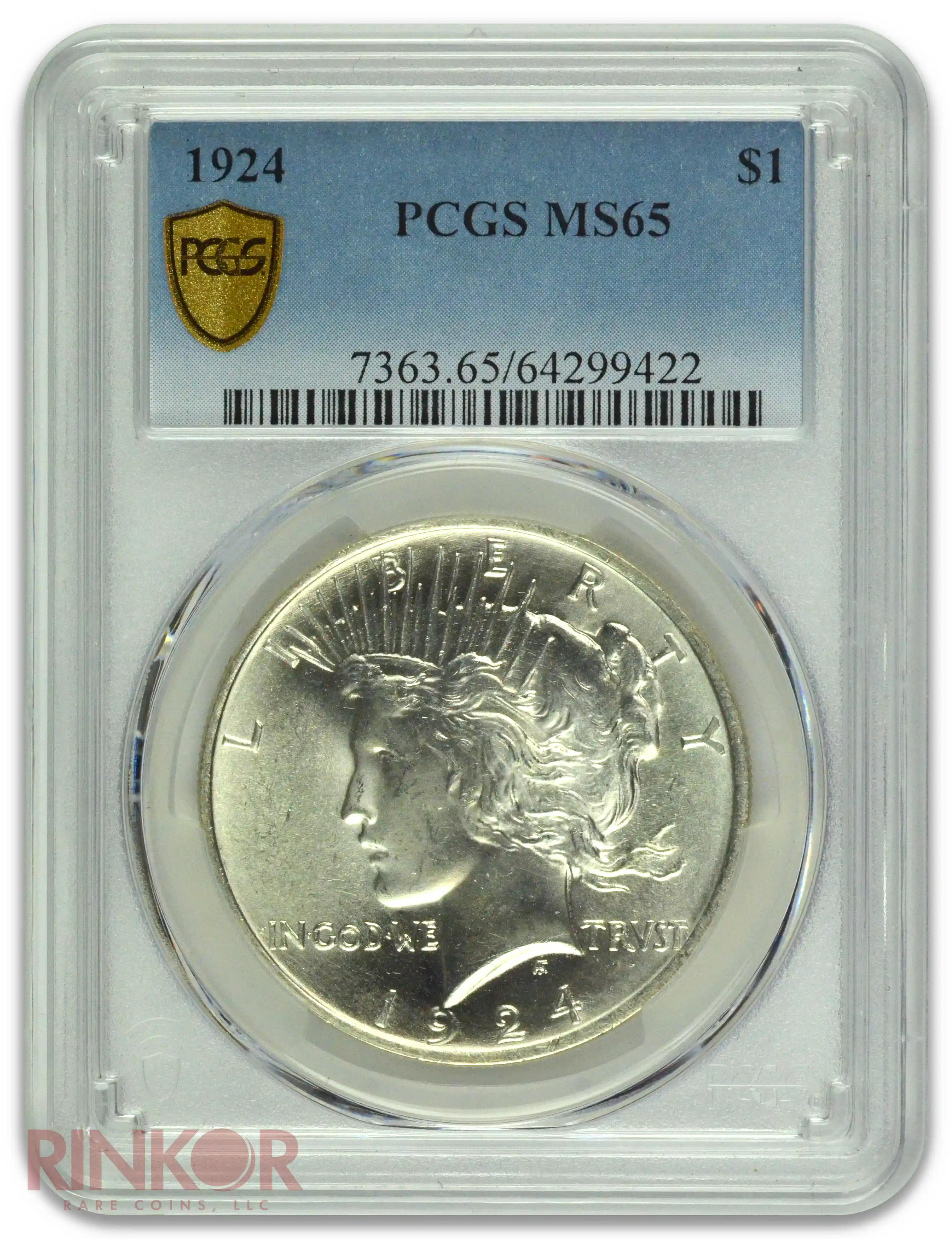 1924 $1 Peace Dollar PCGS MS 65