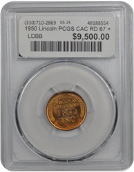 1950 Lincoln PCGS CAC RD 67 +