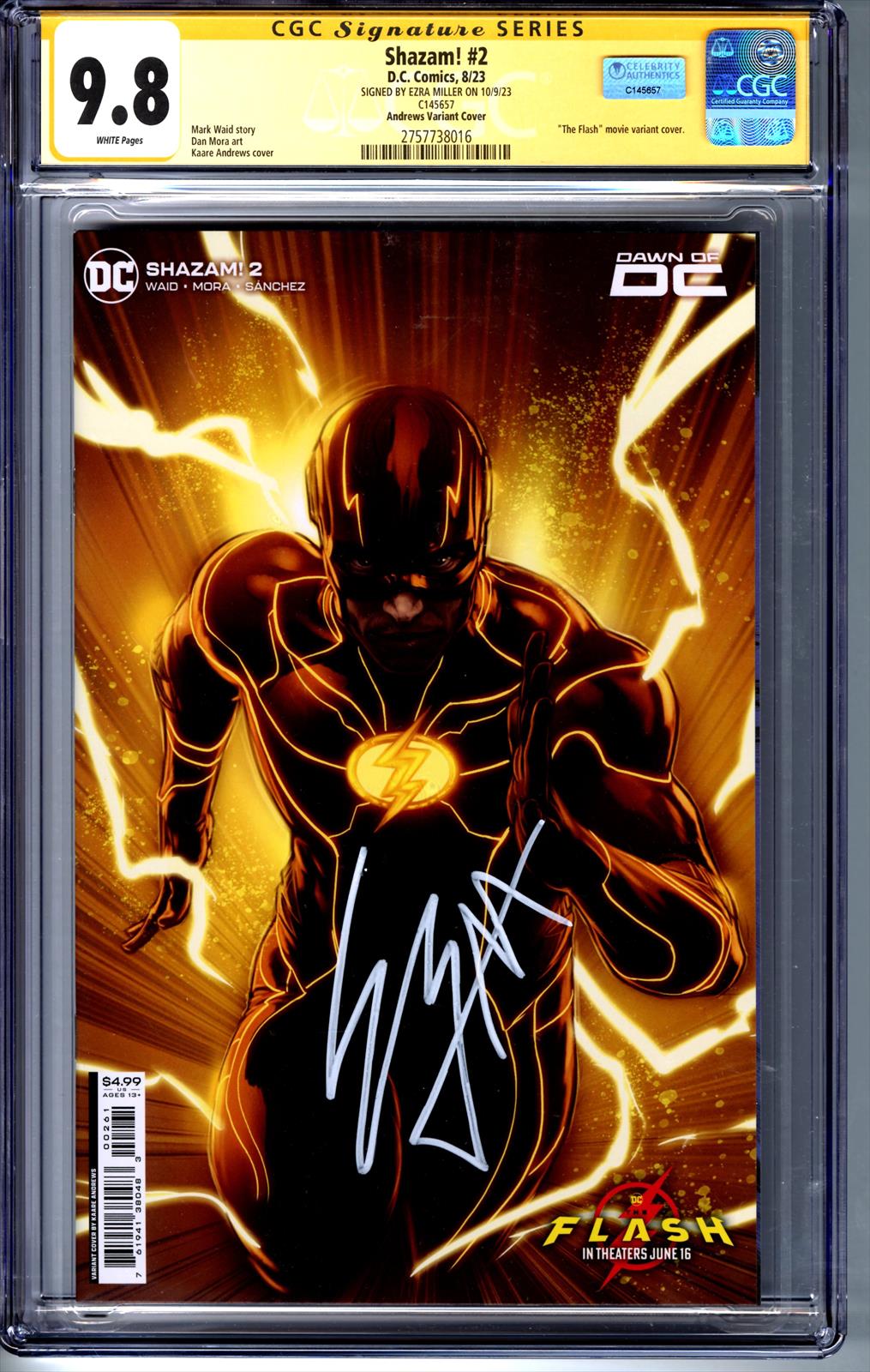 Shazam! v2023 #2 CGC 9.8 Signature Series Signed by Ezra Miller (Andrews Variant Cover) 
