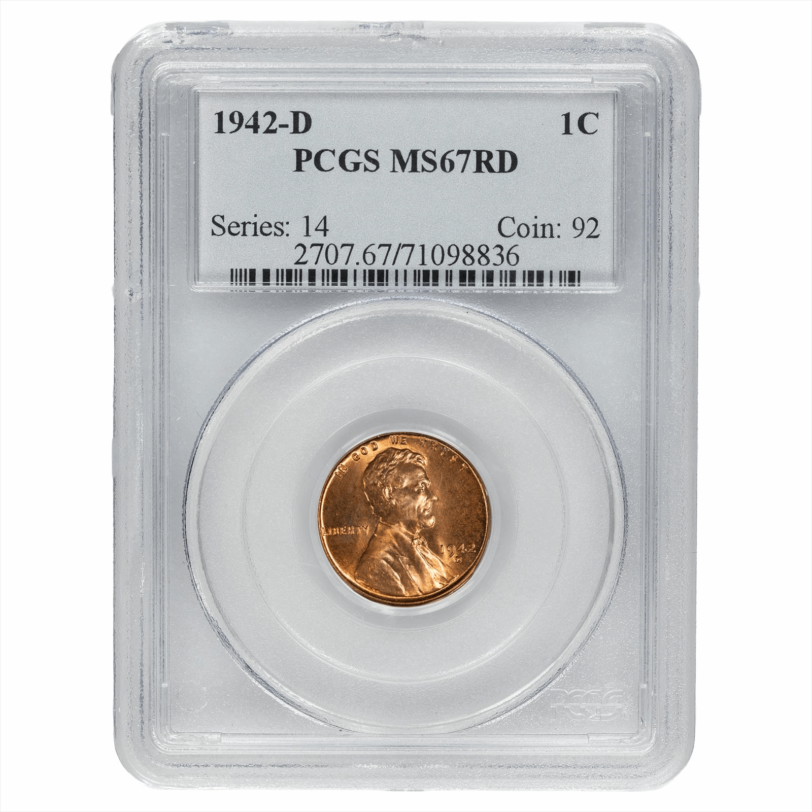 1942-D Lincoln Wheat Cent 1C PCGS MS 67 RD