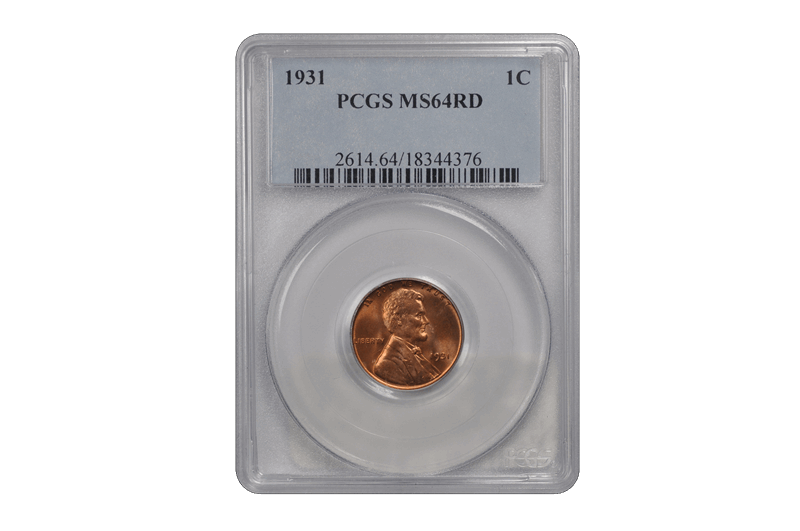 1931 1C Lincoln Cent - Type 1 Wheat Reverse PCGS RD #3688-10 MS64
