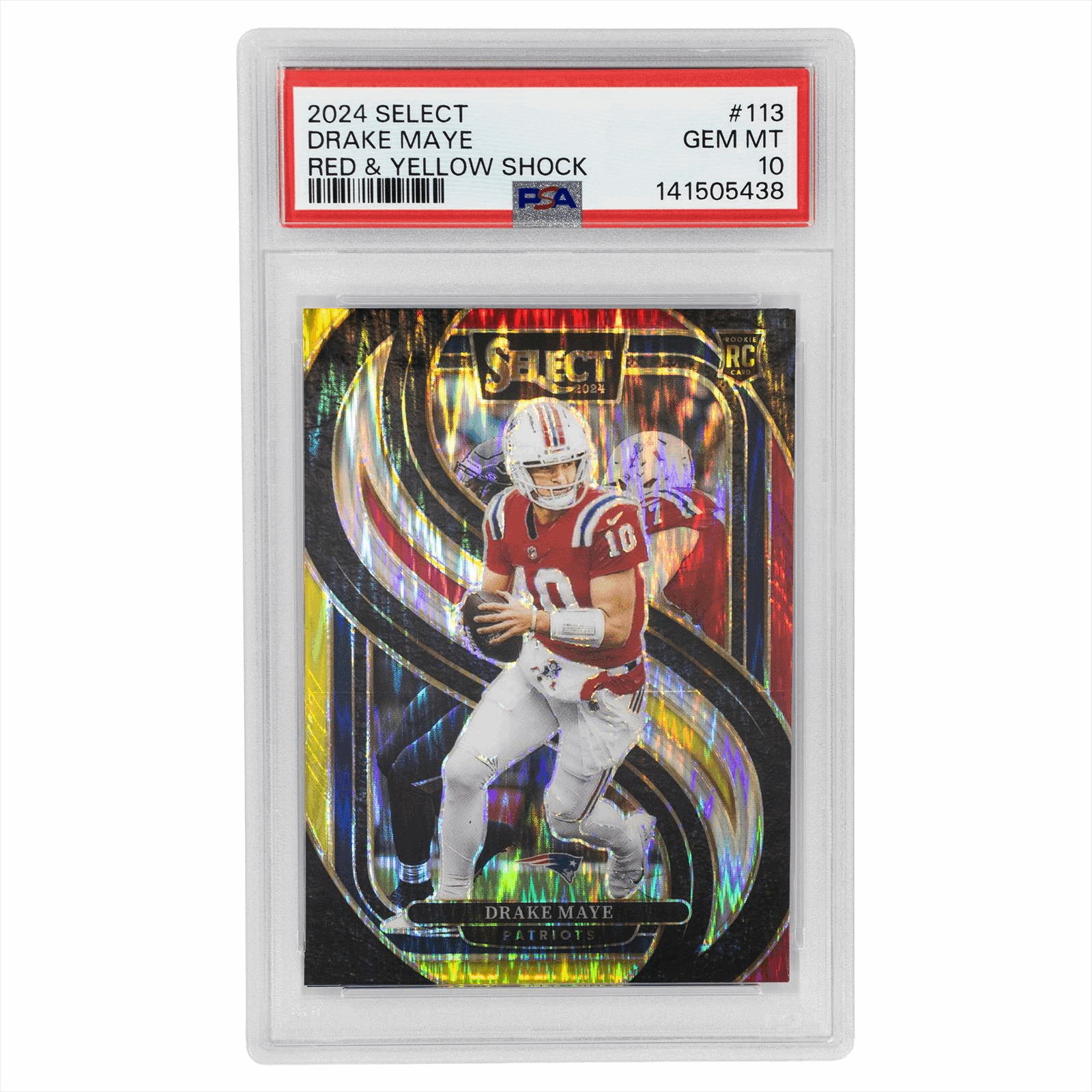 2024 Panini Select Drake Maye Red & Yellow Shock #113 PSA GEM MT 10 Cert #141505438
