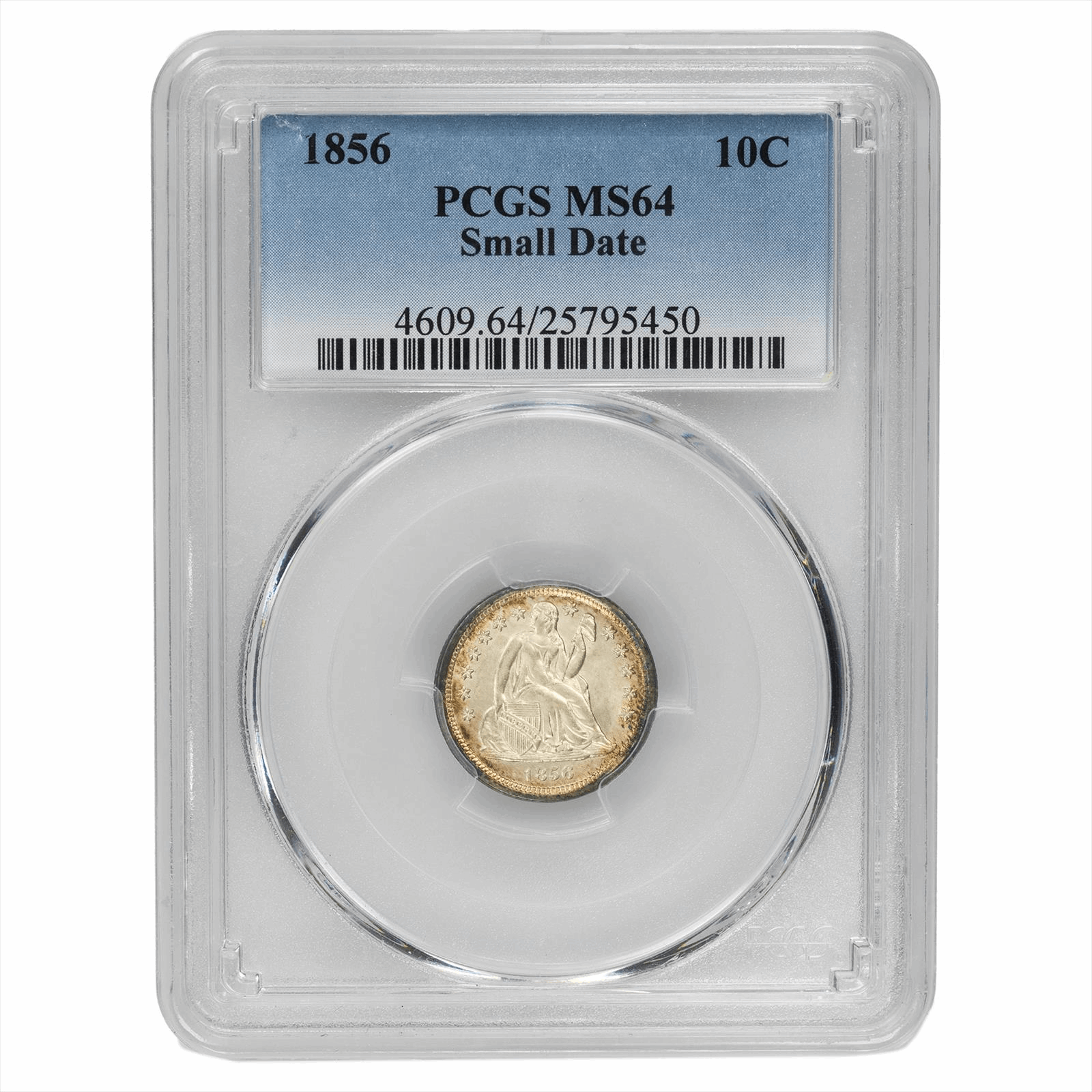 1856 Small Date Seated Liberty Dime 10C PCGS MS 64