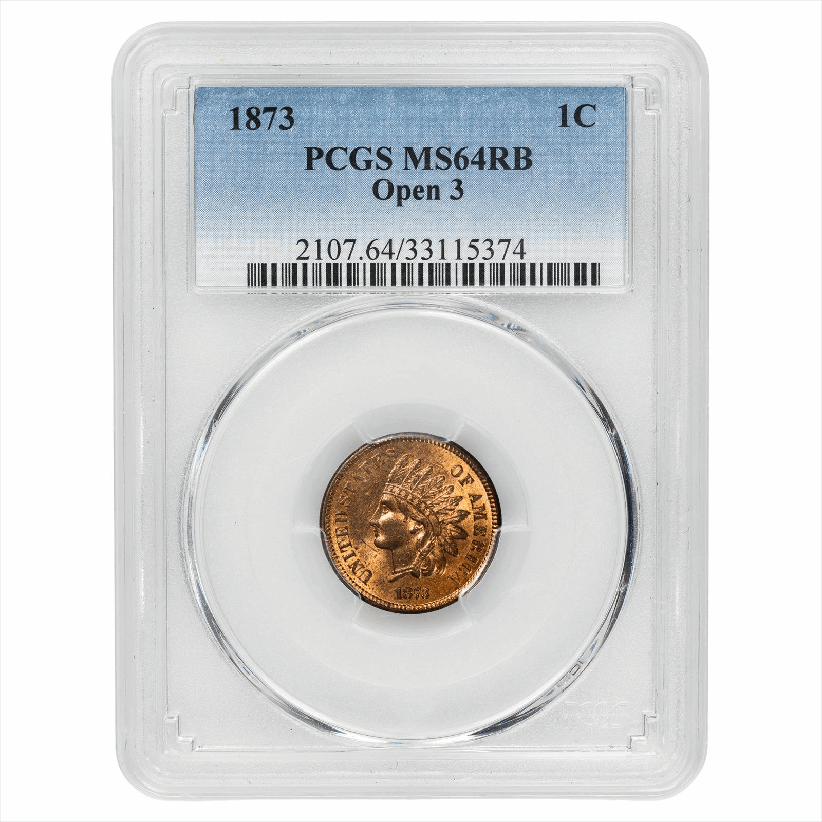 1873 Indian Head Cent 1C Open 3 PCGS MS 64 RB