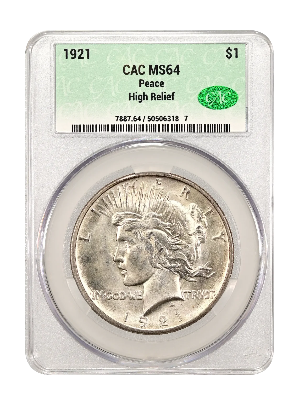 1921 Peace $1 High Relief CACG MS 64